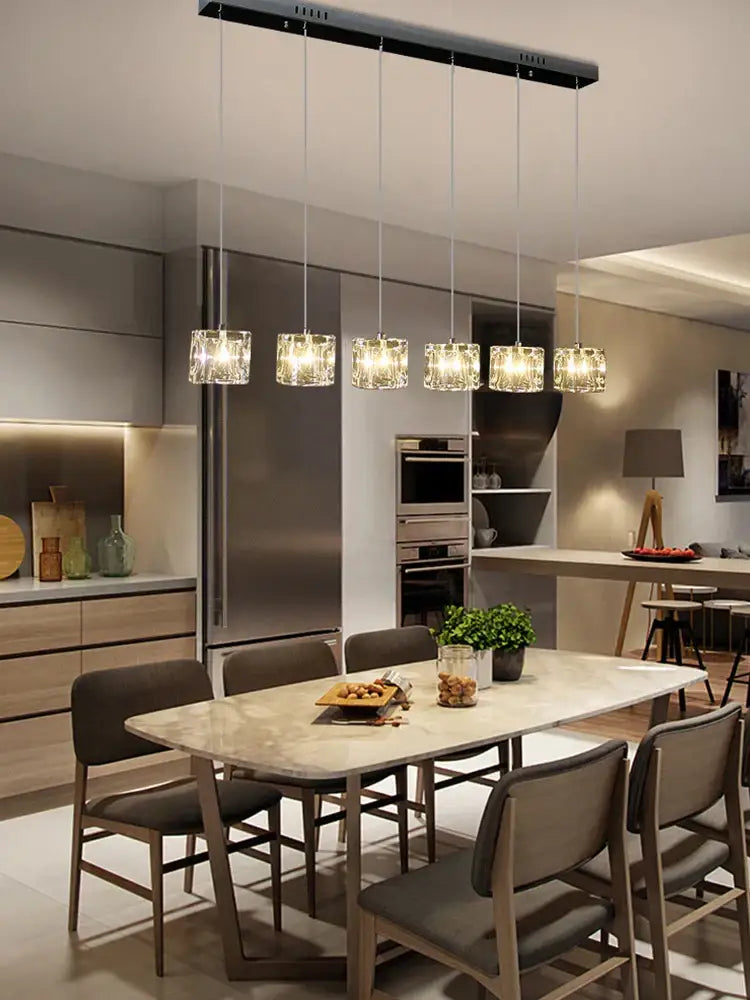 Modern rectangular decorbites crystal chandelier pendant light with five crystal glass shades for indoor dining lighting
