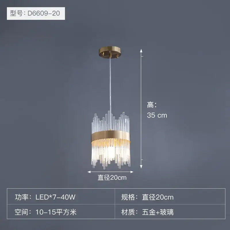 Gold-toned decorbites crystal chandelier pendant light with clear glass rods and circular brass frame modern luxury lamp