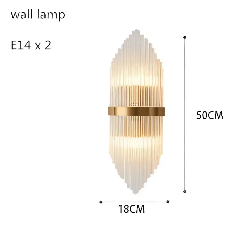 A modern pendant light by DecorBites crystal chandelier featuring vertical glass rods and gold metal accents
