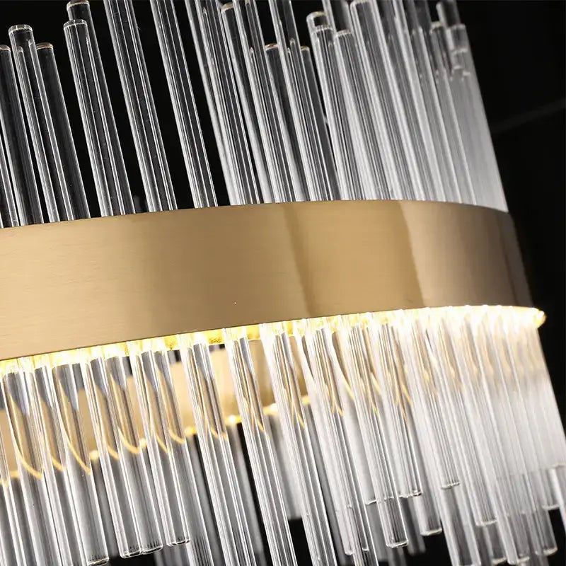 Modern luxury pendant light decorbites crystal chandelier with clear glass tubes and gold-toned metallic band