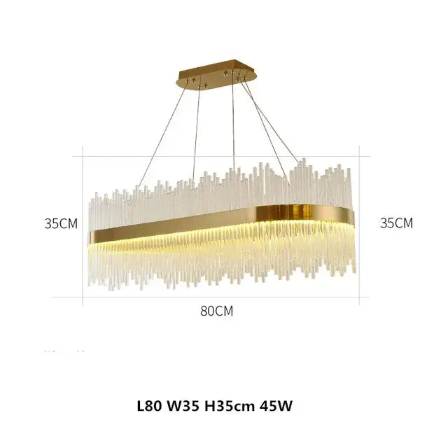 Gold-toned decorbites crystal chandelier pendant light with cascading glass rods and glowing led strip for modern decor