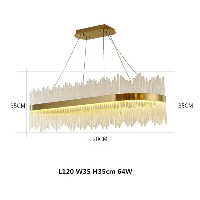 Gold-toned decorbites crystal chandelier pendant light with clear glass crystal rods and glowing led strip for modern decor