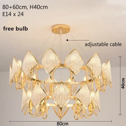 Gold-toned decorbites crystal chandelier pendant light with diamond-shaped crystal pendants for modern living room décor