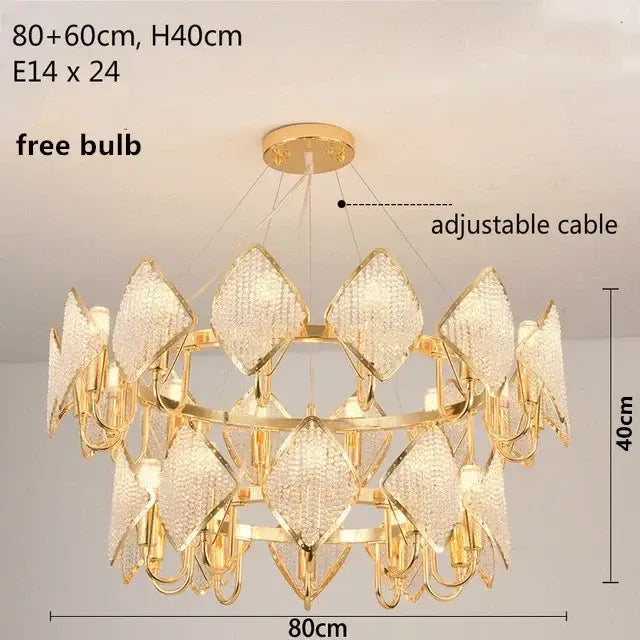 Gold-toned decorbites crystal chandelier pendant light with diamond-shaped crystal pendants for modern living room décor