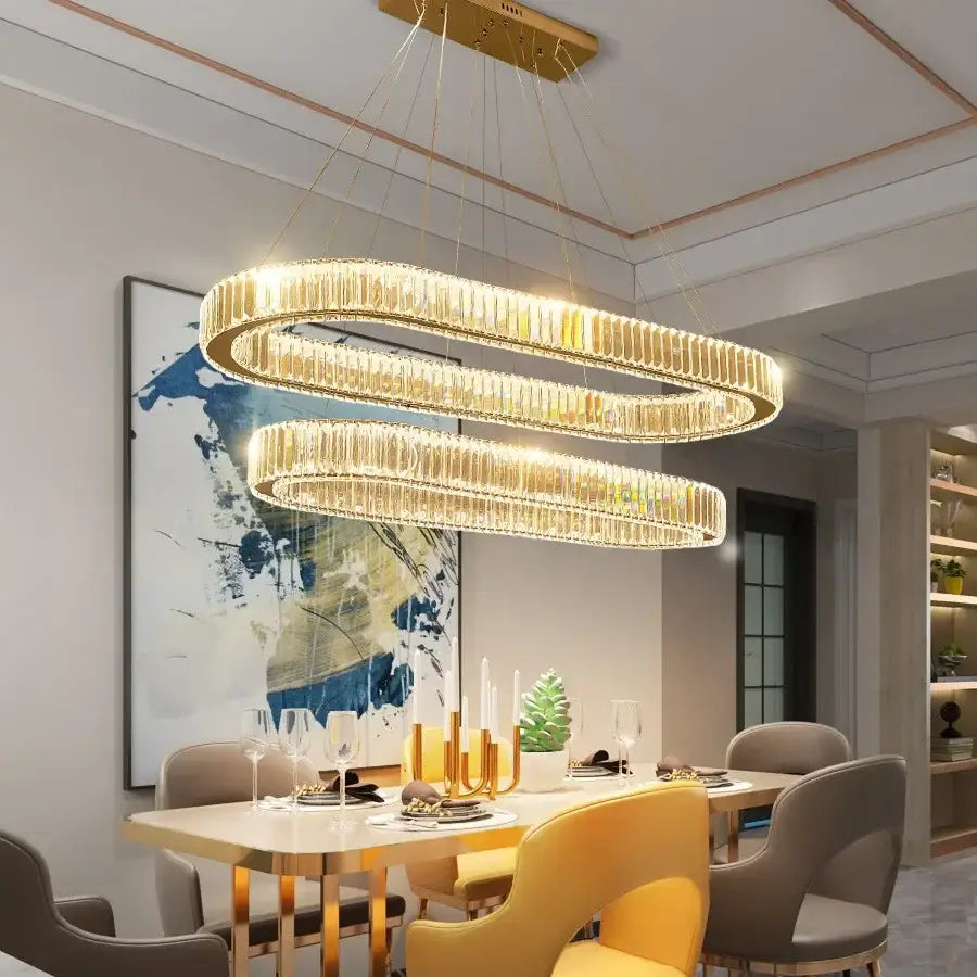 Gold-toned decorbites crystal chandelier pendant with faceted crystals and dimmable led oval lustre pendant lights