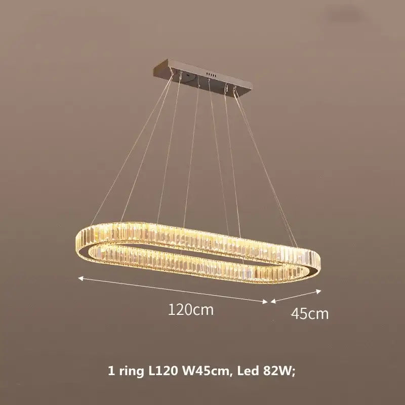 Modern decorbites crystal chandelier pendant lights with dimmable led oval rings and sleek chrome ceiling mount