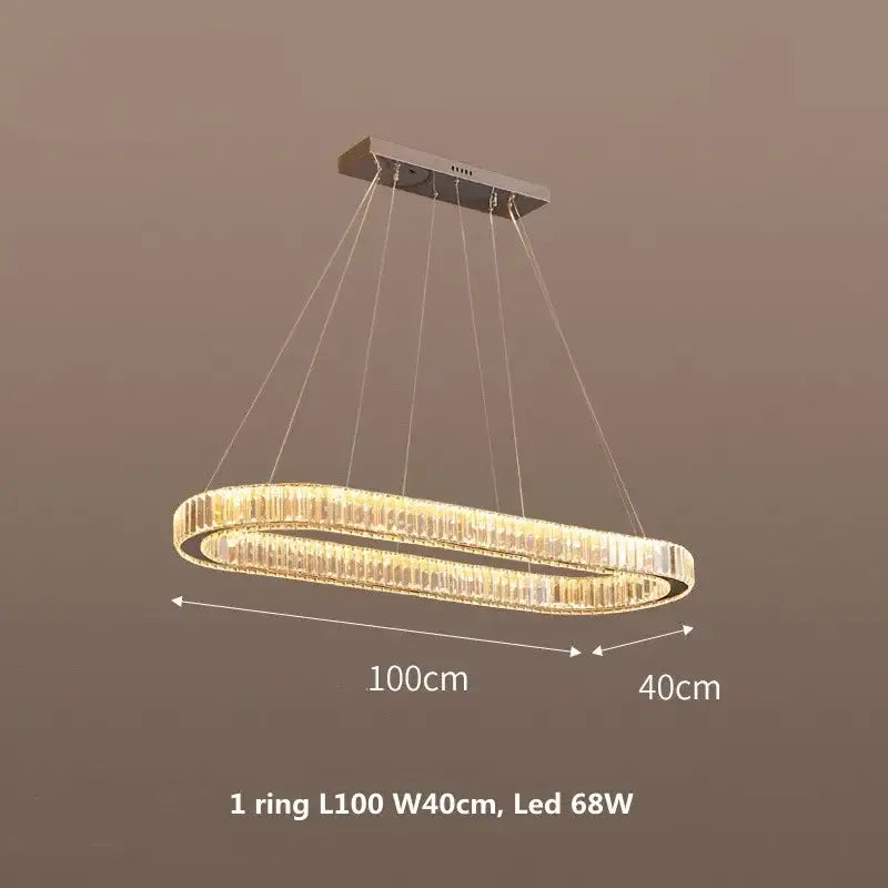 Modern decorbites crystal chandelier pendant with dimmable oval crystal-encrusted rings and chrome mount pendant lights