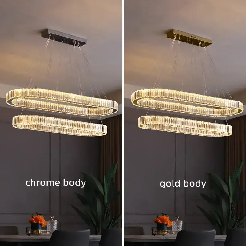 Modern double-ring decorbites crystal chandelier pendant light with crystal accents and chrome or gold metallic finish