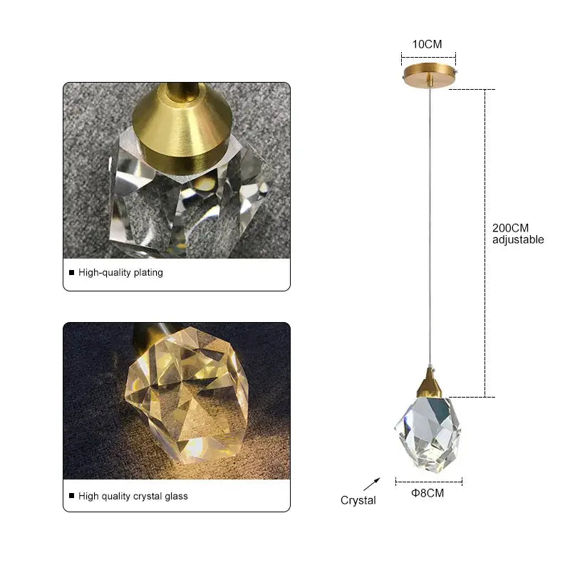 A clear faceted crystal chandelier pendant with gold metal cap and adjustable chain for decorbites crystal pendant lights
