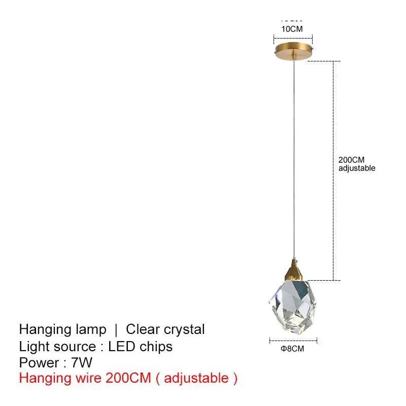 A clear crystal chandelier pendant light with gold-toned mount and adjustable wire by DecorBites for dining room and bedroom