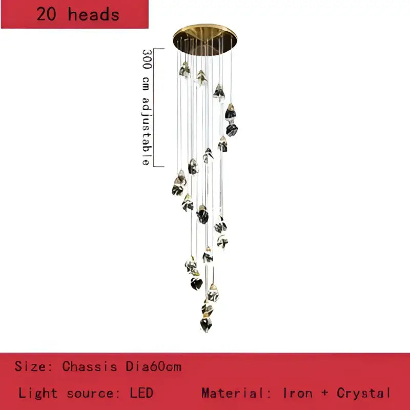 Gold-toned decorbites crystal chandelier pendant lights with 20 dangling crystal beads on iron frame for elegant decor