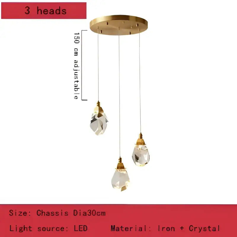 Gold-toned decorbites crystal chandelier pendant light with three crystal teardrop shades for elegant home decor