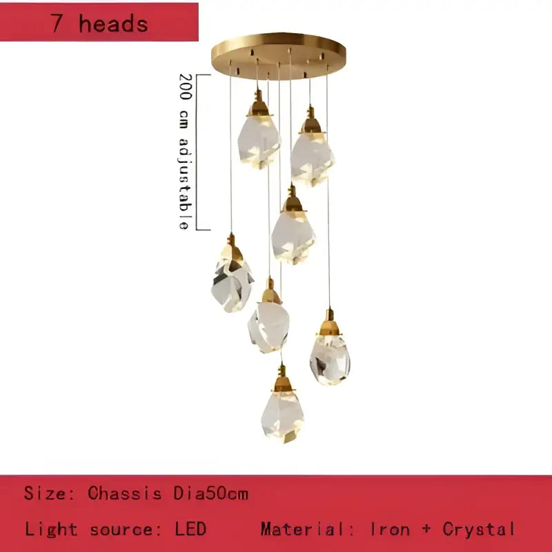 Gold-toned DecorBites™ crystal chandelier pendant light with seven dangling crystal pendants for elegant home decor