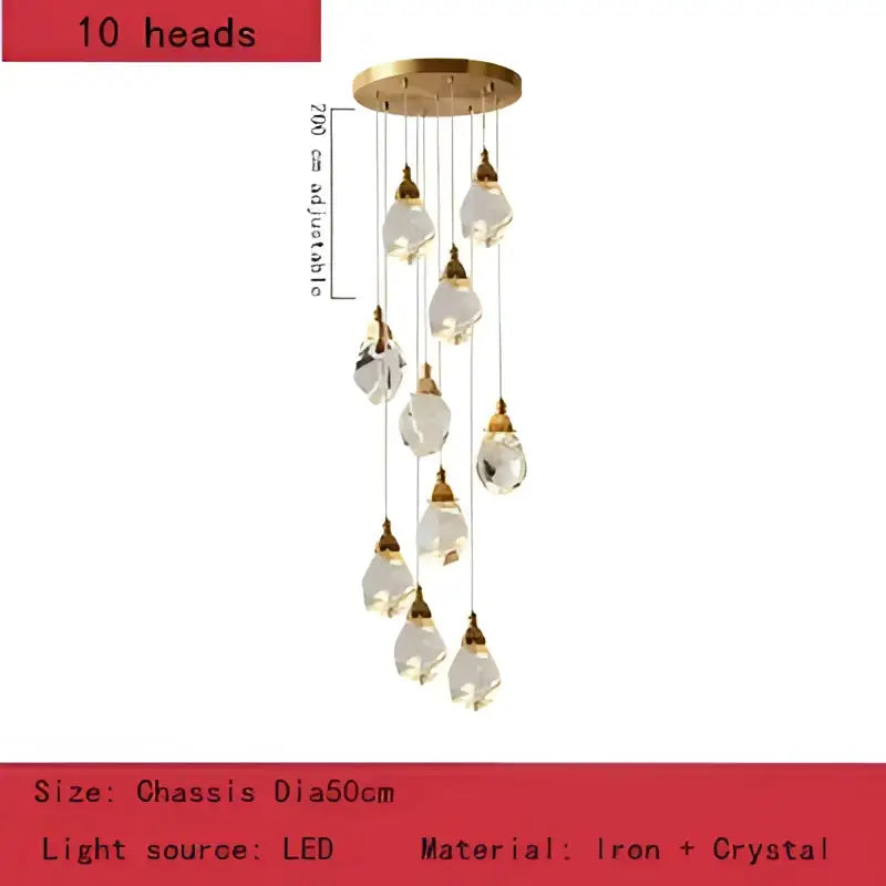 Gold-toned DecorBites crystal chandelier pendant with ten dangling crystal teardrop lights for elegant home decor
