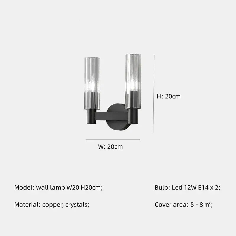 Modern black copper wall lamp with two vertical crystal glass shades for decorbites crystal chandelier pendant lights