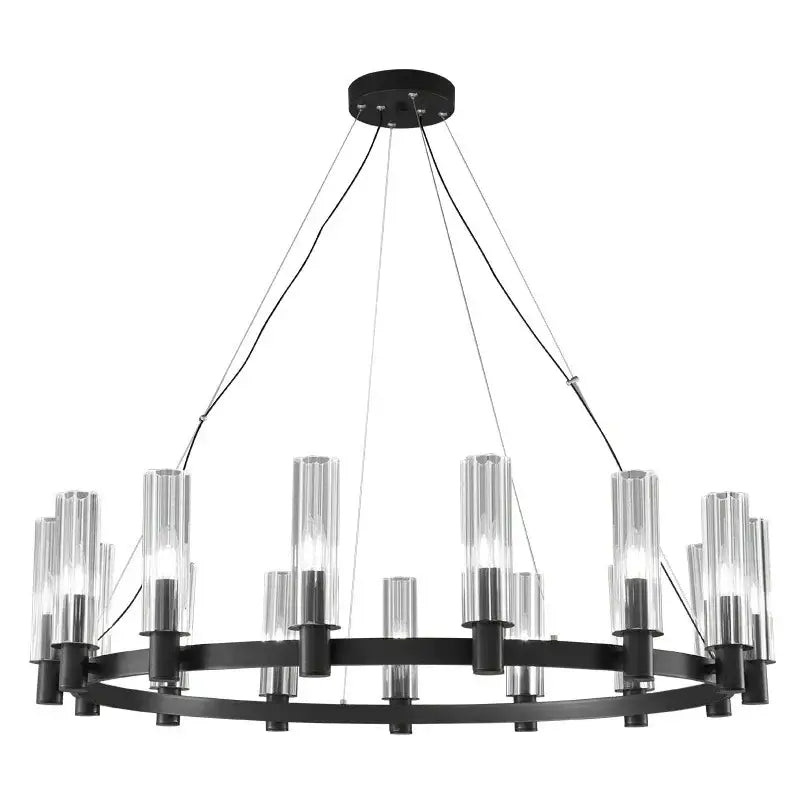 Black metal decorbites crystal chandelier pendant lights with clear glass cylindrical shades for living room lighting