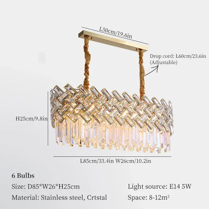 DecorBites crystal chandelier pendant with woven stainless steel frame and cascading crystal prisms pendant lights for home