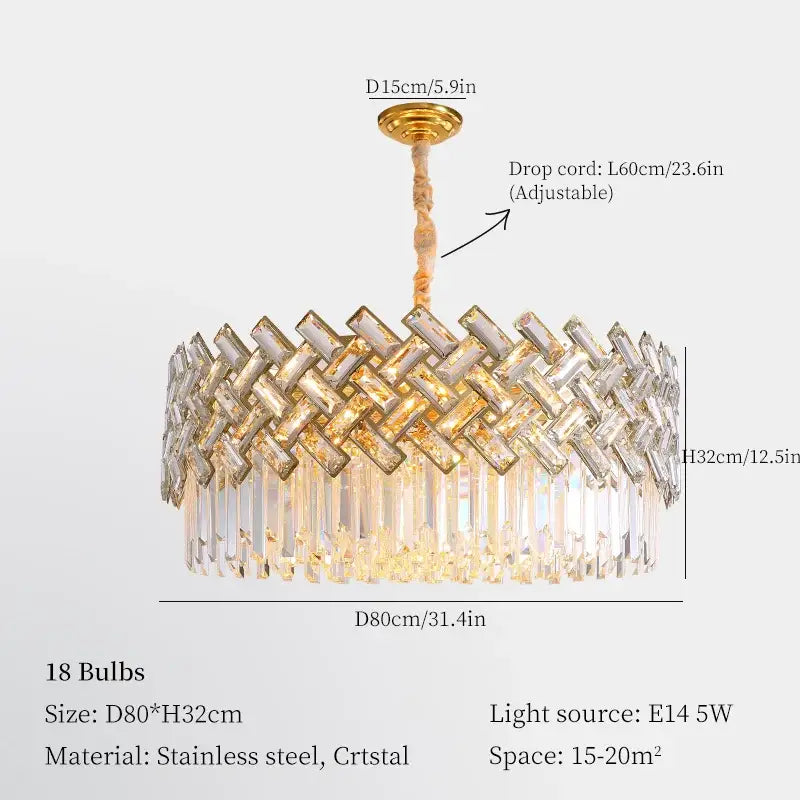 Luxurious gold-toned decorbites crystal chandelier pendant light with woven crystal design and stainless steel frame