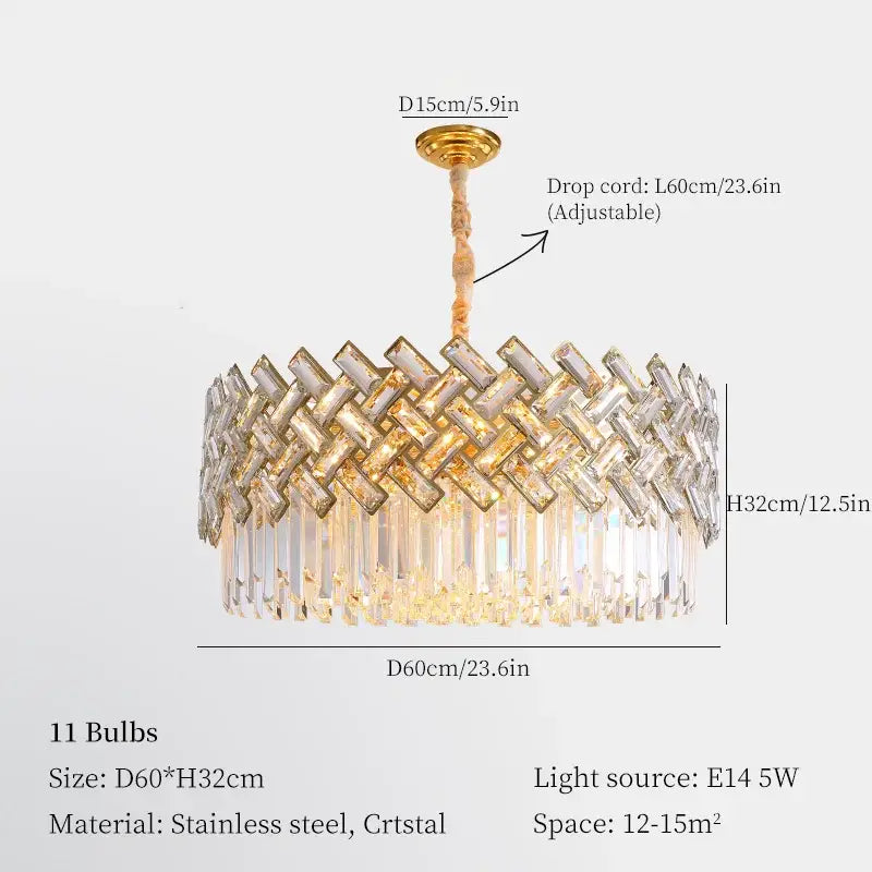 Modern decorbites crystal chandelier pendant lights feature a woven design with clear and gold-toned crystals suspended by an adjustable cord