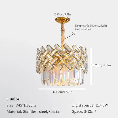Gold-toned decorbites crystal chandelier pendant lights with woven and dangling clear crystals for modern home decor