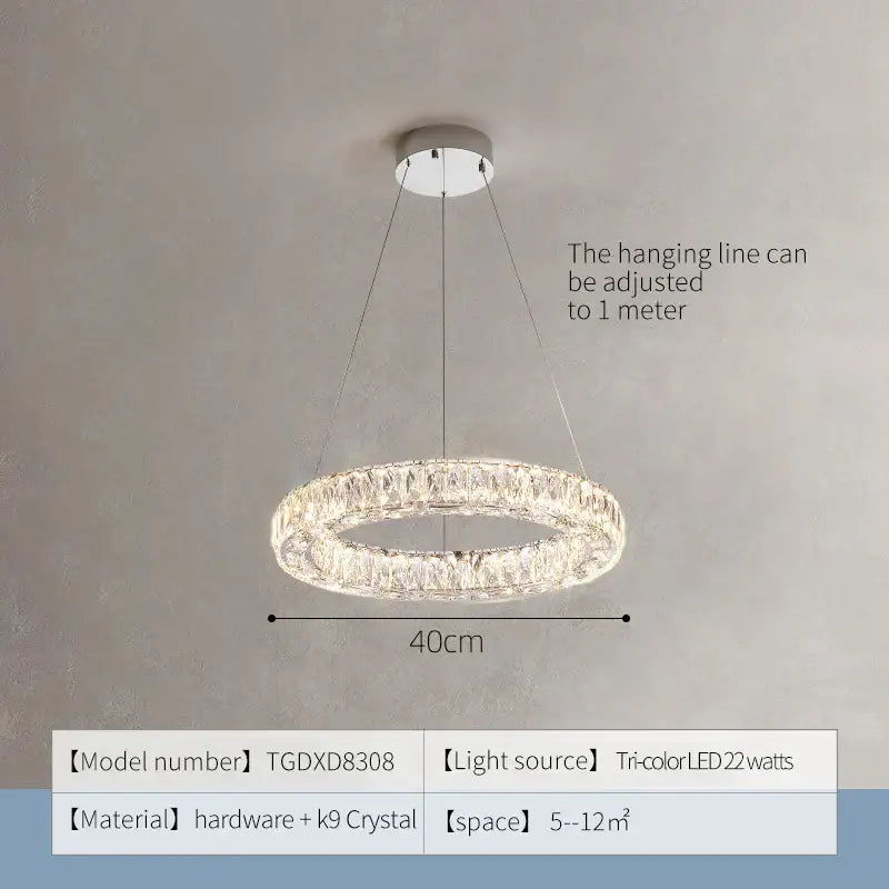 A modern decorbites crystal chandelier ring with sleek metallic base and sparkling k9 crystal for elegant indoor lighting
