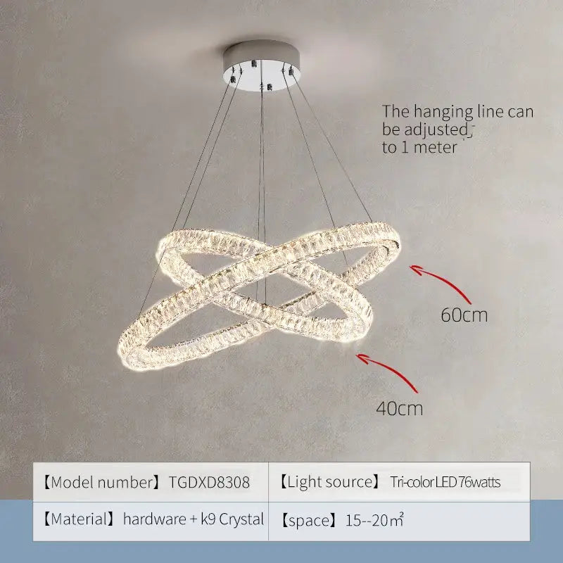 Modern decorbites crystal chandelier ring with double k9 crystal rings and tri-color led for living and dining rooms