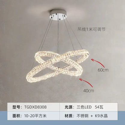 Modern double-ring decorbites crystal chandelier with stainless steel frame and k9 crystal accents for elegant lighting