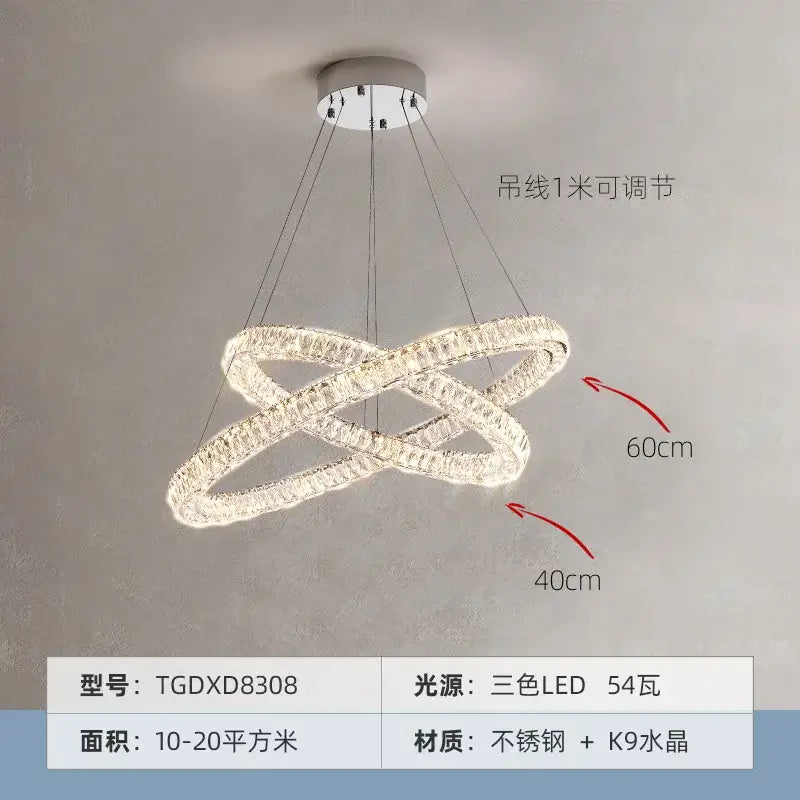 Modern double-ring decorbites crystal chandelier with stainless steel frame and k9 crystal accents for elegant lighting