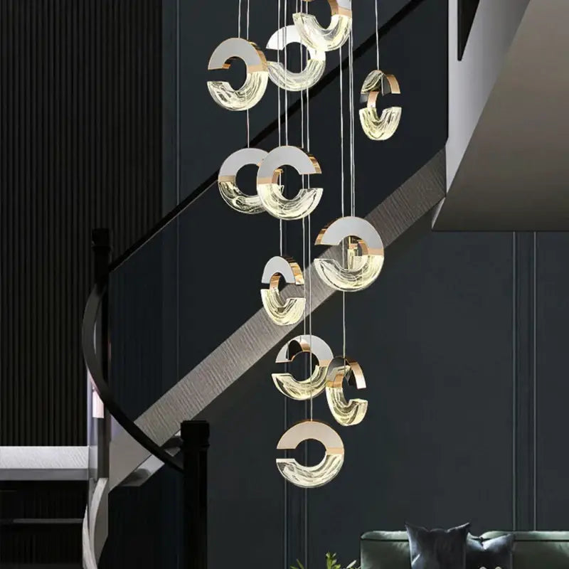 Modern gold-accented DecorBites crystal chandelier ring with cascading circular pendant lights for stylish spaces
