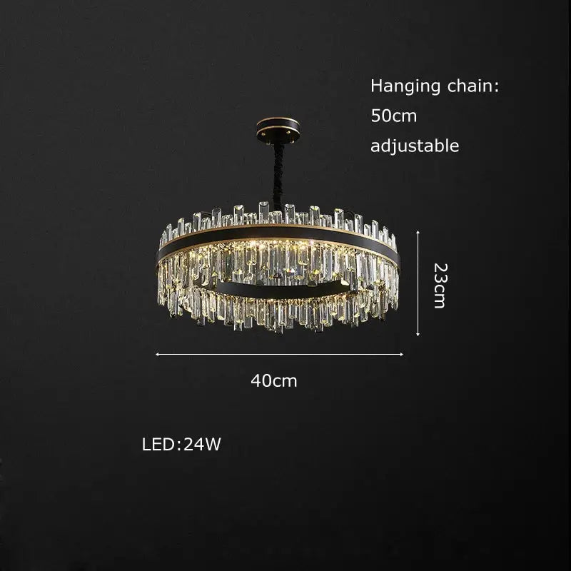 Modern two-tiered decorbites crystal chandelier with clear crystal rods and black metal frame for luxury living room décor