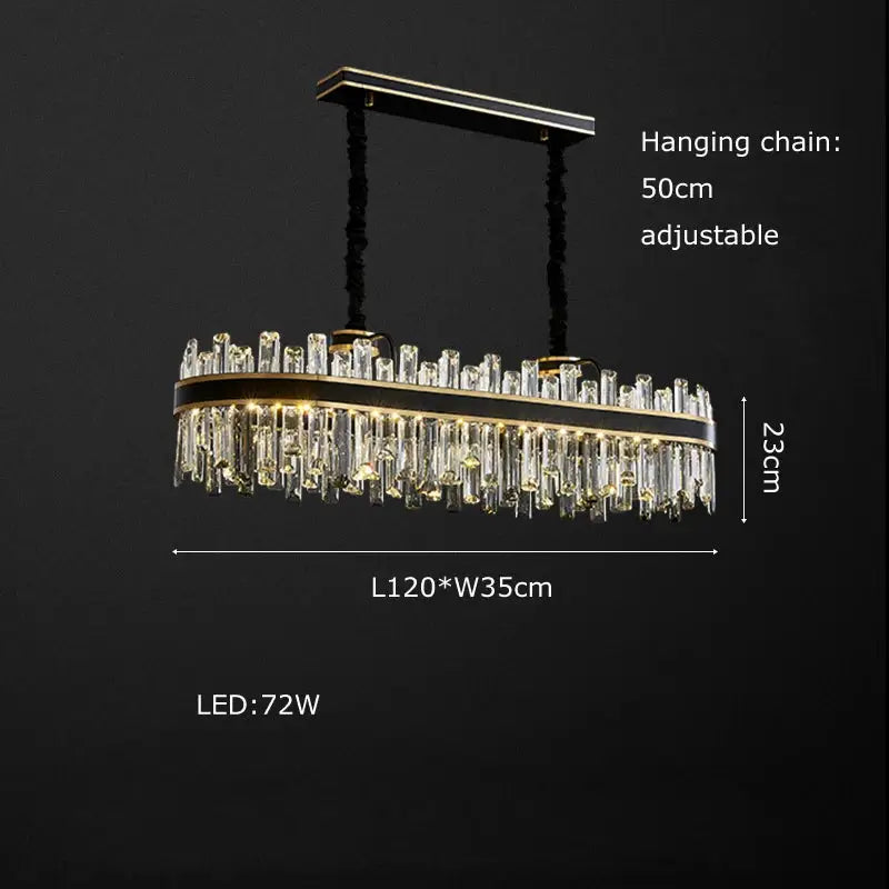 Elegant decorbites crystal chandelier with black and gold frame and cascading clear crystal prisms for luxury décor