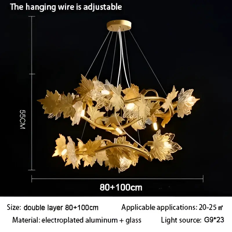 Golden leaf-shaped decorbites crystal chandelier with double-layer electroplated aluminum and glass design