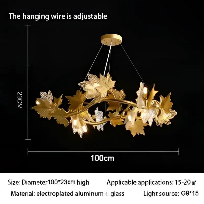 Golden leaf decorbites crystal chandelier with electroplated aluminum and glass accents for modern rustic lighting