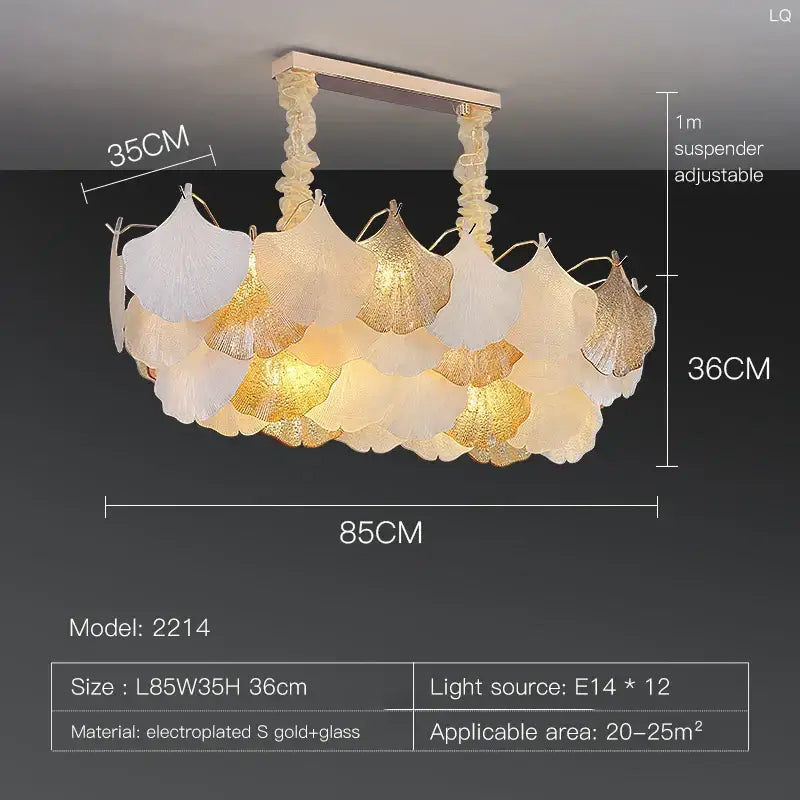 Elegant DecorBites™ crystal chandelier shell lamp with cascading white and gold glass shades for luxury living spaces