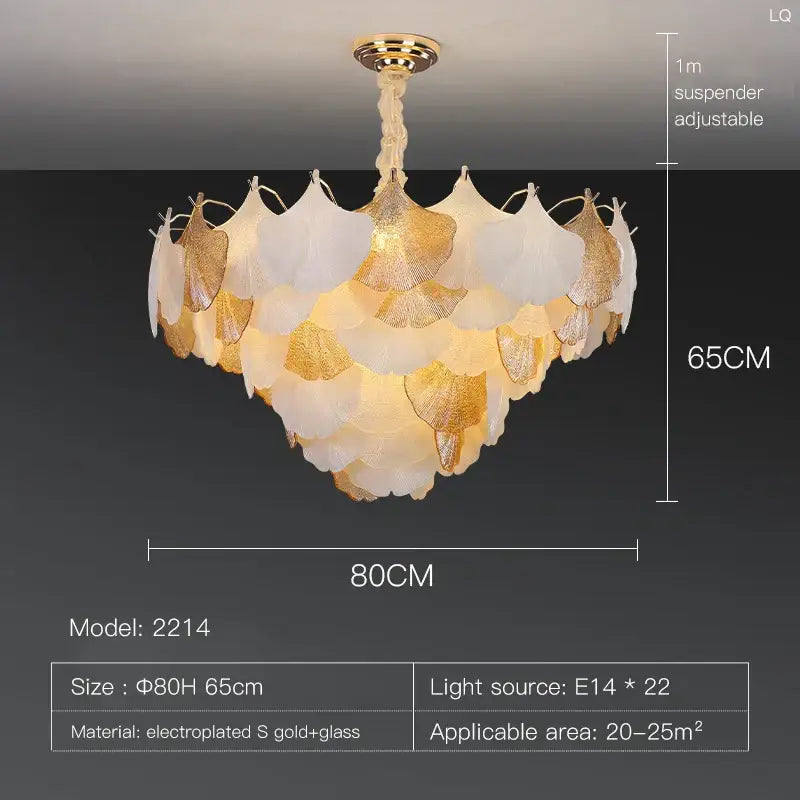 Elegant DecorBites™ crystal chandelier shell lamp with layered white and gold glass shades and brass ceiling mount