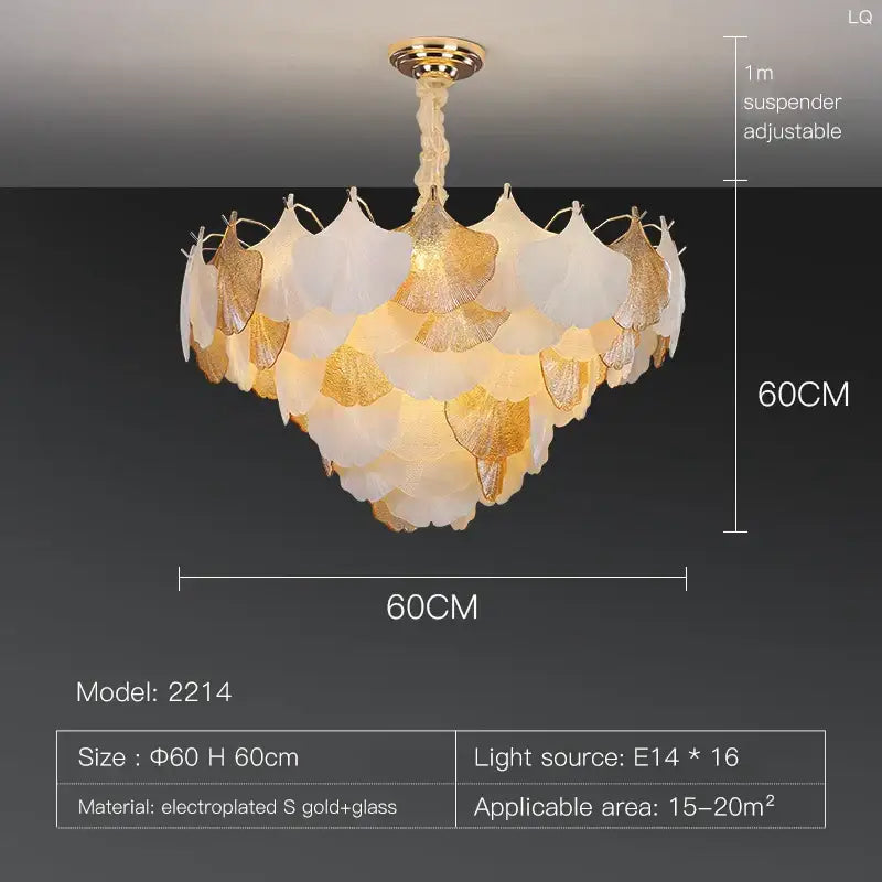 Elegant decorbites™ crystal chandelier shell lamp with layered white and gold glass shades on golden brass fixture