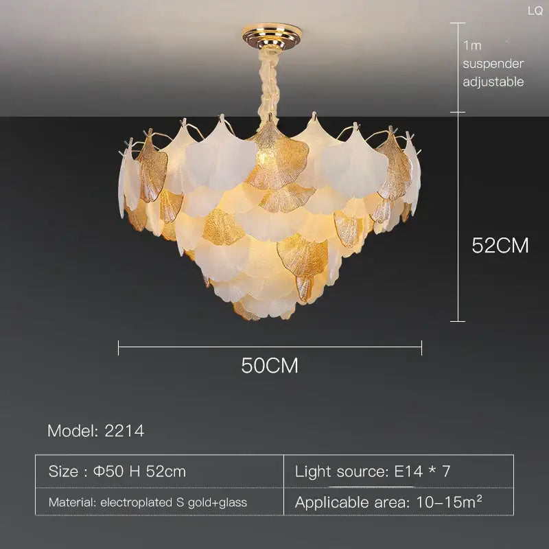 Elegant gold and white DecorBites crystal chandelier shell lamp with tiered leaf-shaped shades for living room and bedroom