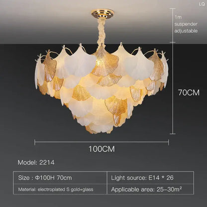 Decorbites crystal chandelier shell lamp with layered white and gold leaf glass petals for living room and bedroom