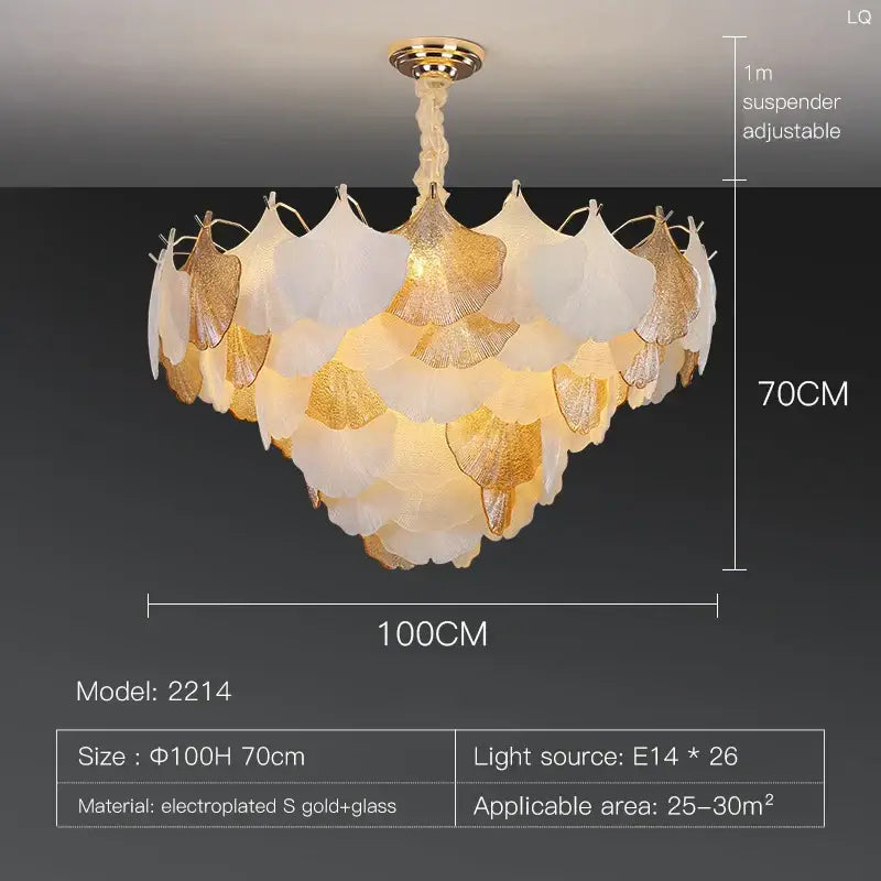 Decorbites crystal chandelier shell lamp with layered white and gold leaf glass petals for living room and bedroom