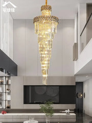 DecorBites crystal chandelier with golden crystals tiered cascading design and polished metal accents for luxury lighting