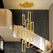 Golden rectangular decorbites crystal chandelier with modern geometric design and embedded led lights for stair pendant