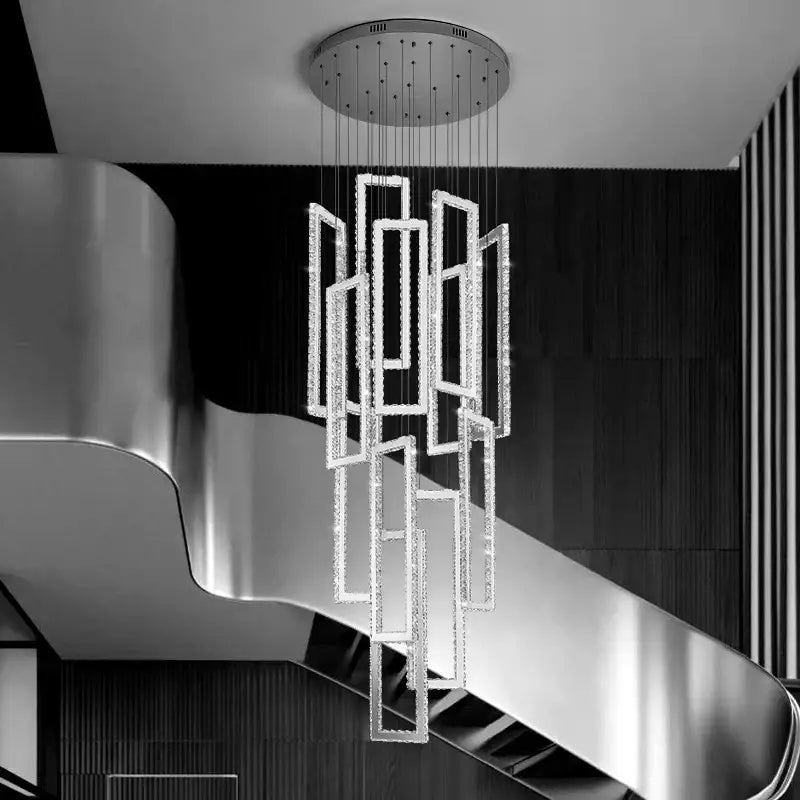 Modern geometric decorbites crystal chandelier with cascading rectangular crystal frames for stair pendant lighting