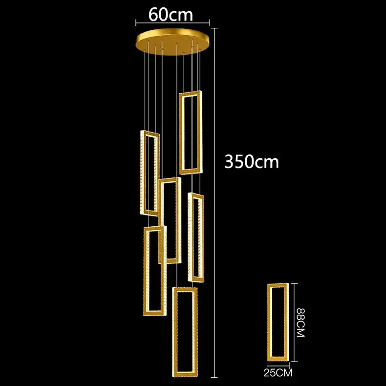 Gold-toned rectangular decorbites crystal chandelier stair pendant with minimalist design for modern home lighting