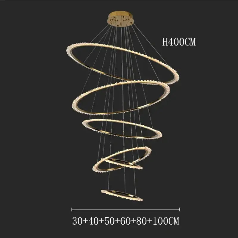 Gold-toned decorbites crystal chandelier with concentric rings and embedded crystals for modern living room lighting