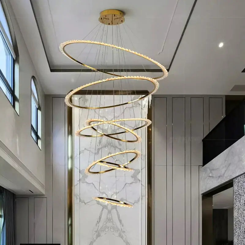 Golden spiral decorbites crystal chandelier with crystal accents hanging for modern home and living room lighting