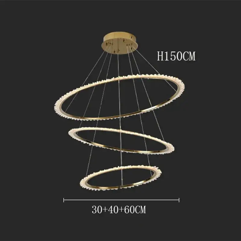 Gold-toned decorbites crystal chandelier with three concentric rings and sparkling crystal accents for modern home lighting