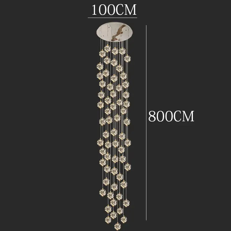 Decorbites crystal chandelier pendant lamp with clear spherical crystals for living room stair interior lighting