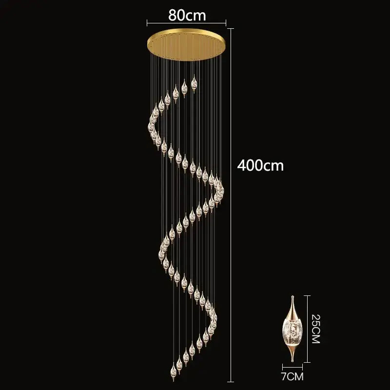 Gold-toned decorbites crystal chandelier with spiral design and cascading teardrop crystal pendants for living room lighting
