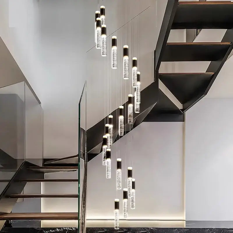 Modern decorbites crystal chandelier with clear glass cylinders and black caps for minimalist living room lighting