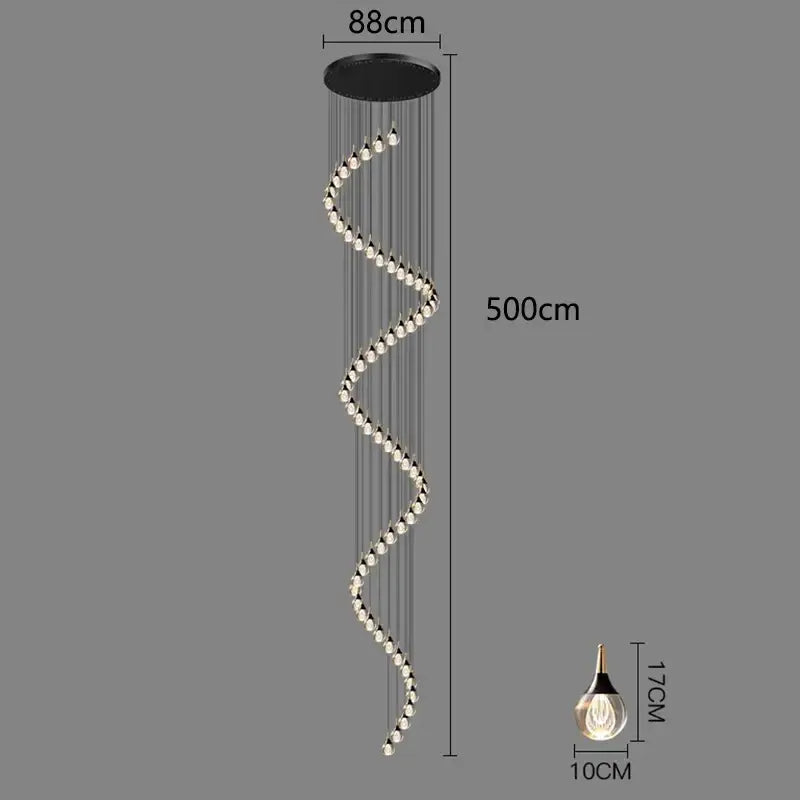 Decorbites™ crystal chandelier stair pendant lamp with black mount and clear crystal beads for living room lighting